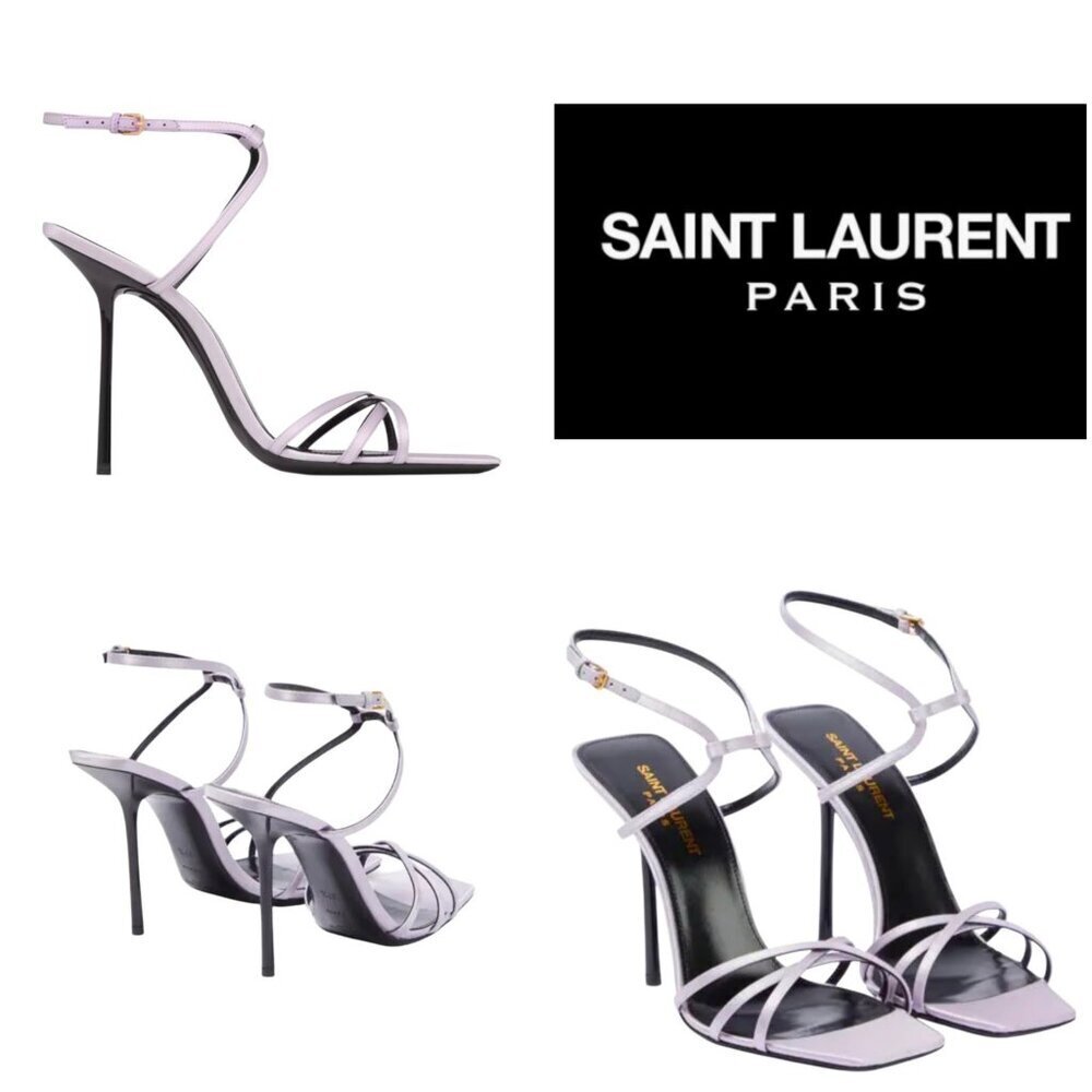 Saint Laurent Paris Satin Strappy Heels Light Lavender Black 36.5 EU - Picture 13 of 16